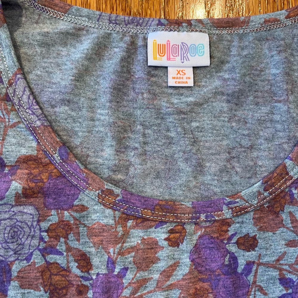 LuLaRoe Nicole Midi Casual Dress - Gray, Pink and Violet Floral - Size XS - Picture 5 of 9